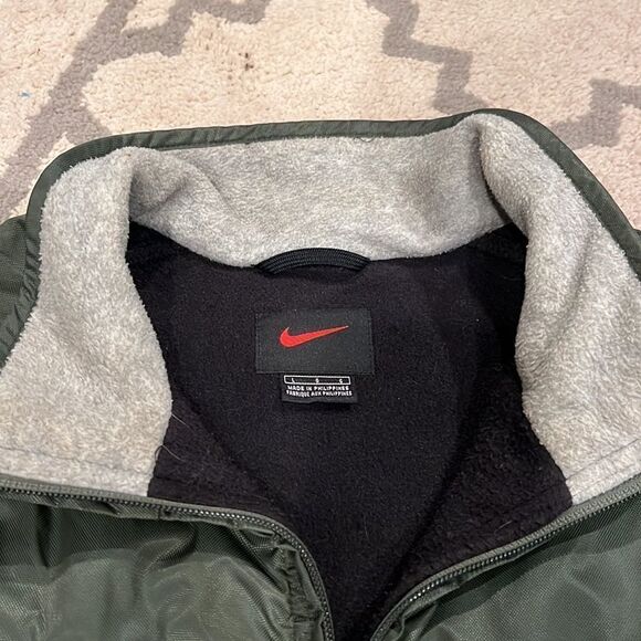 VTG 90s Nike Fleece lined with fleece sleeves army green jacket size L in EUC - Picture 3 of 10